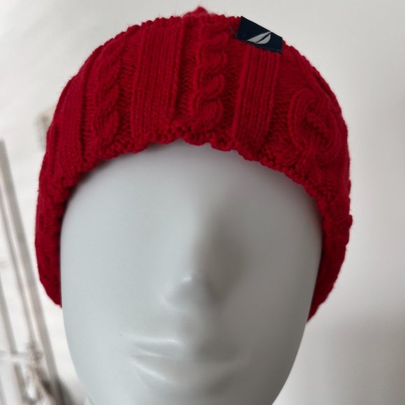Nautica Women's One Size Red Cable Knit Beanie, Winter Cuffed Cup Hat NW - Picture 3 of 13
